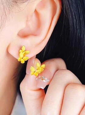 蝴蝶耳钉女精品古典两只蝴蝶金色