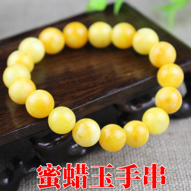 新款新品蜜蜡玉石手串鸡油黄原石10MM男女单圈手链饰品情侣送礼物
