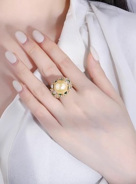 奢华镶嵌贝正圆大珠子香槟金色珍