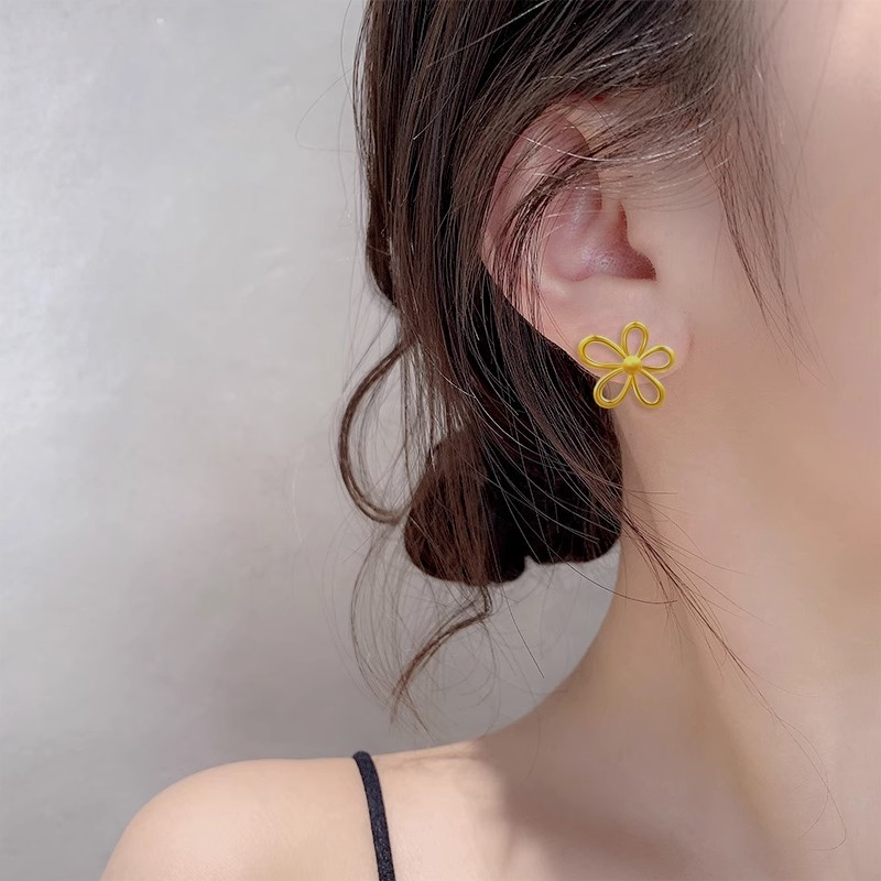 新款黄金色格桑花耳钉女款