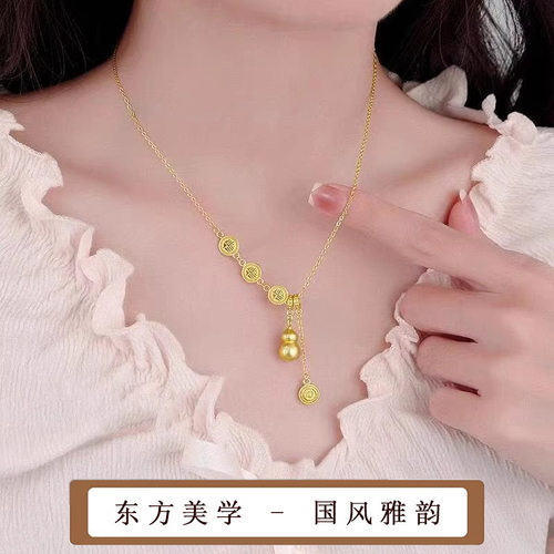 新中式福牌葫芦项链女古法福禄流苏吊坠简约轻奢秋冬新款毛衣颈链