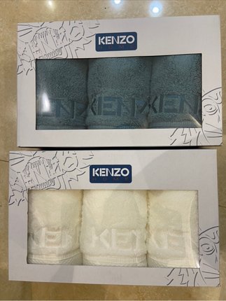 山姆代购 KENZO 全棉绣花面巾毛巾纯绵洗脸巾 三件套米白色蓝色