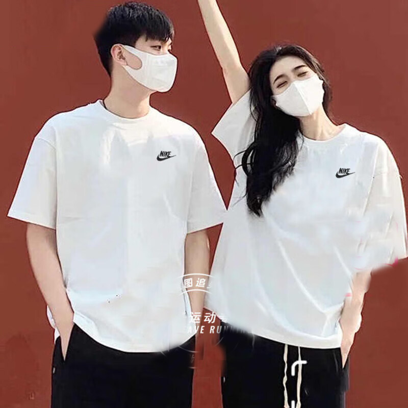 Nike/耐克白色T恤男女透气宽松显瘦圆领短袖透气情侣装休闲运动