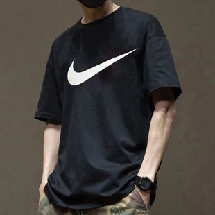 Nike/耐克纯棉短袖男2025宽松透气运动T恤黑色休闲半袖DC5095
