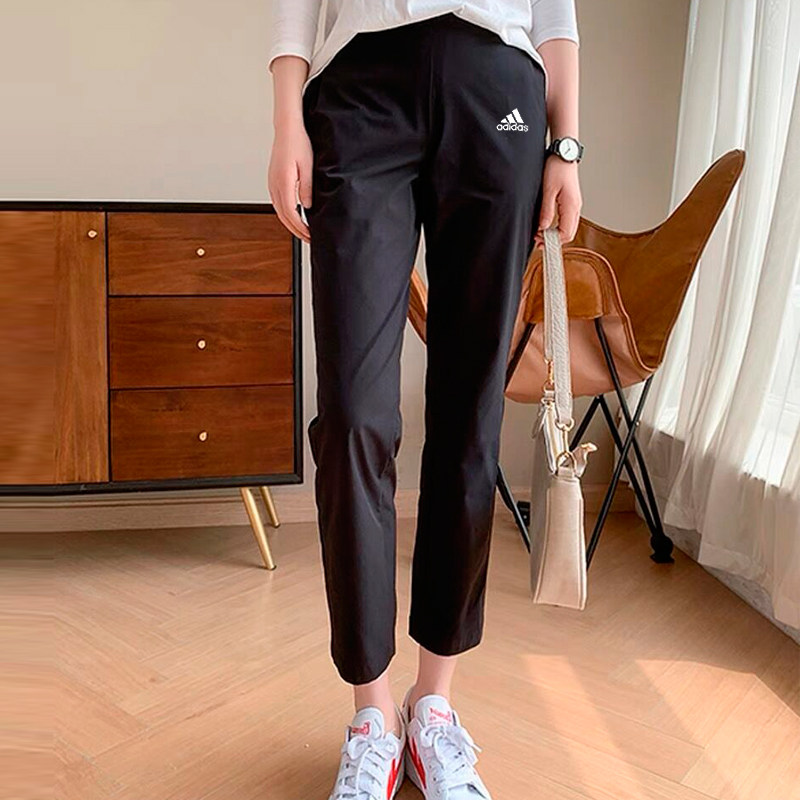 Adidas直筒裤女裤子春季新款梭织九分裤女薄款烟管裤休闲裤子女