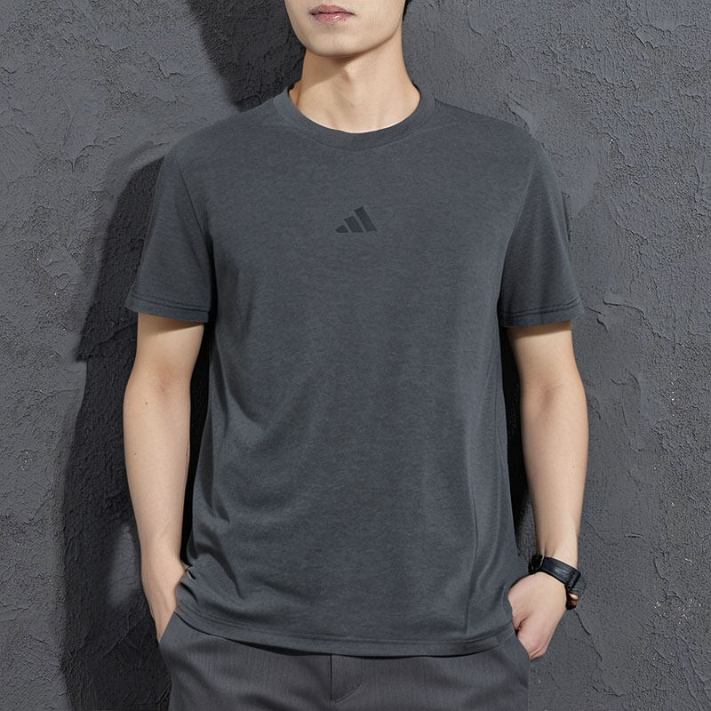 Adidas灰色短袖男装夏季新款宽松运动服速干健身半袖休闲T恤男