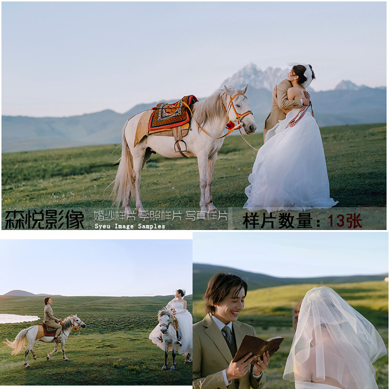 2023影楼工作室新款高定森系外景草坪骑马婚纱照样片样照1281