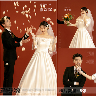 s901 2023影楼工作室大红色红底主题婚纱照情侣照样片样版