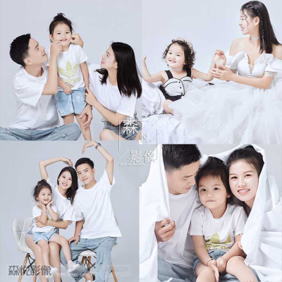 影楼室内高定纯色简约亲子全家福样片客样照S142