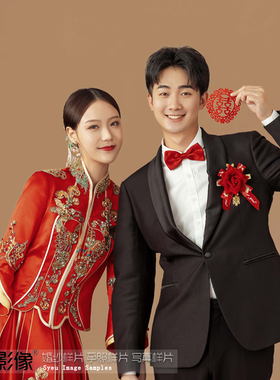 新款高端室内纯色秀禾婚纱照放大样片素材H1081