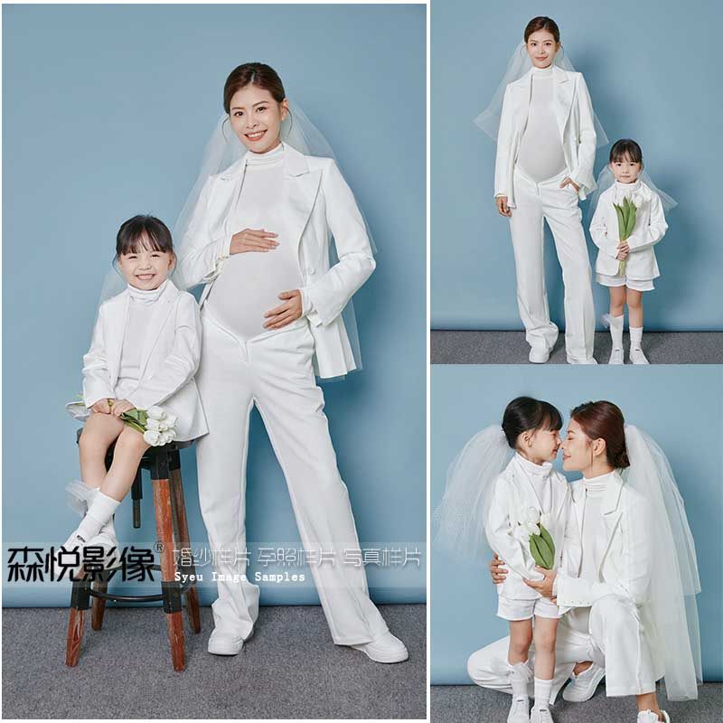 影楼室内纯色简约孕妇照亲子照样片素材s45