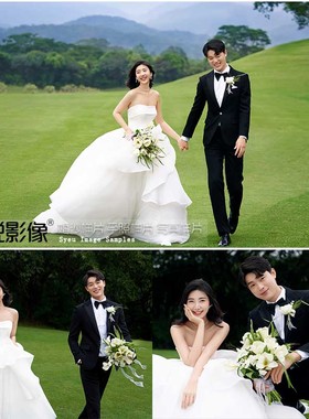 影楼工作室新款外景白纱草坪婚纱照高端森系样片H1049