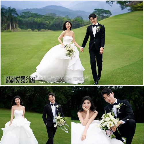 影楼工作室新款外景白纱草坪婚纱照高端森系样片H1049