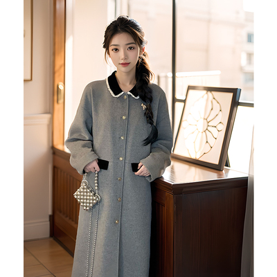 复古美拉德气质小个子灰色毛呢大衣女冬季新款慵懒风小众呢子外套