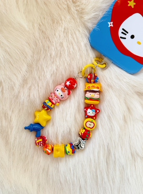 原创设计hello kitty猫汉堡小猪手机壳链条手绘串珠CCD相机挂饰