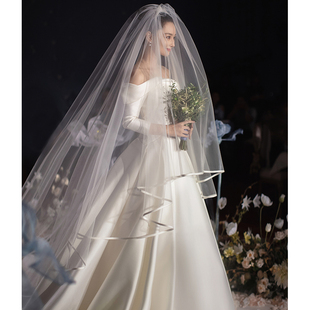 新款新娘结婚超长款唯美梦幻拍照道具张馨予同款网红拖尾婚礼头纱