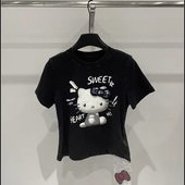欧货新款 T恤女洋气上衣 Kitty猫咪印花俏皮短袖 美式 趣味卡通Hello