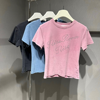 特价清仓 最后几件 复古做旧烫钻字母短袖T恤女洋气简约上衣潮