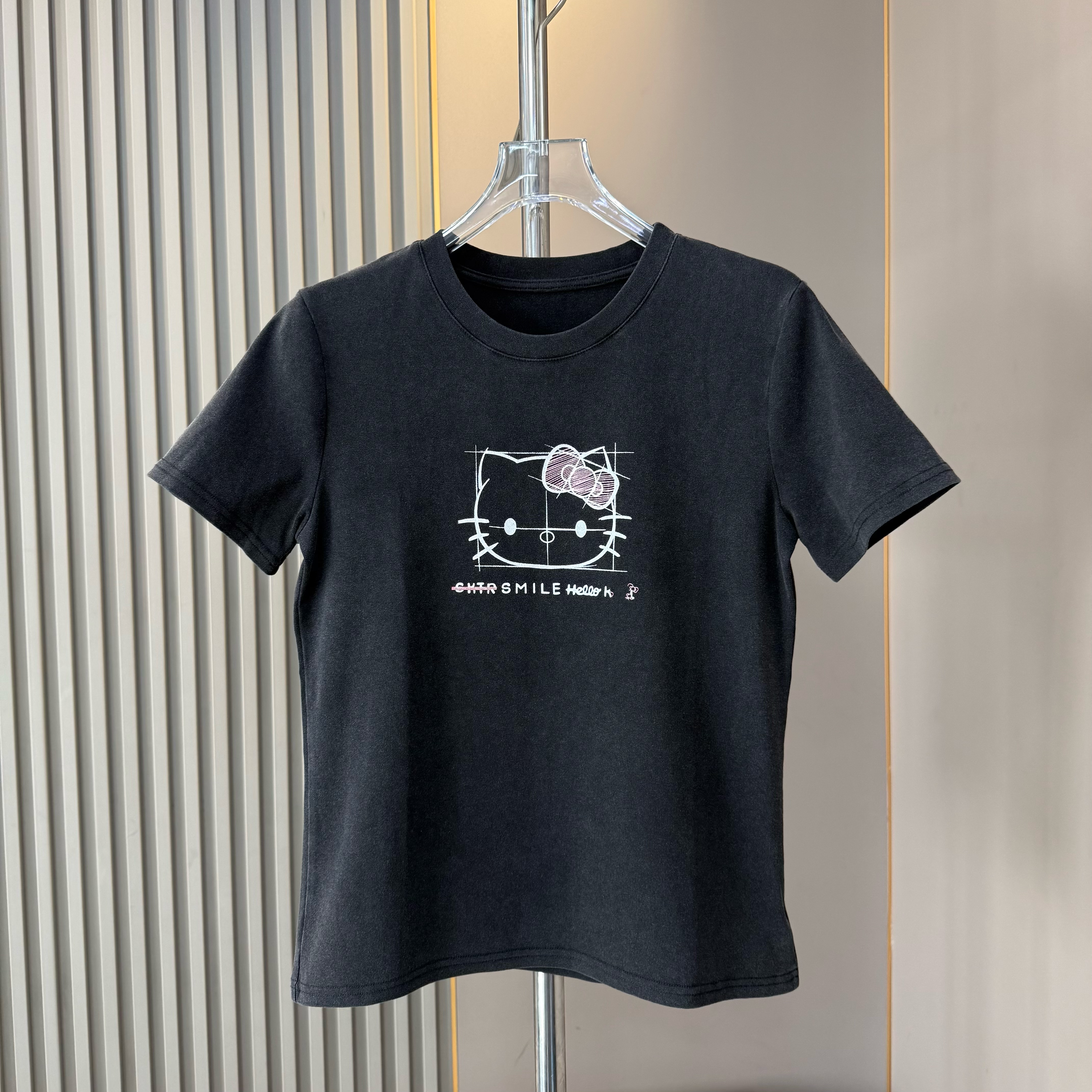 欧货2026夏季新款时尚印花kitty猫咪做旧洗水短袖T恤女洋气上衣