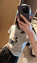 欧货2025夏季新款米奇印花撞色短袖t恤女洋气修身短款百搭上衣潮