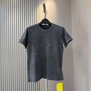 欧货2026早春新款时尚圆领重工多彩烫钻短袖T恤女做旧洋气上衣潮