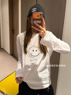 欧货2026早春新款时尚圆领刺绣笑脸字母长袖T恤女休闲百搭上衣潮