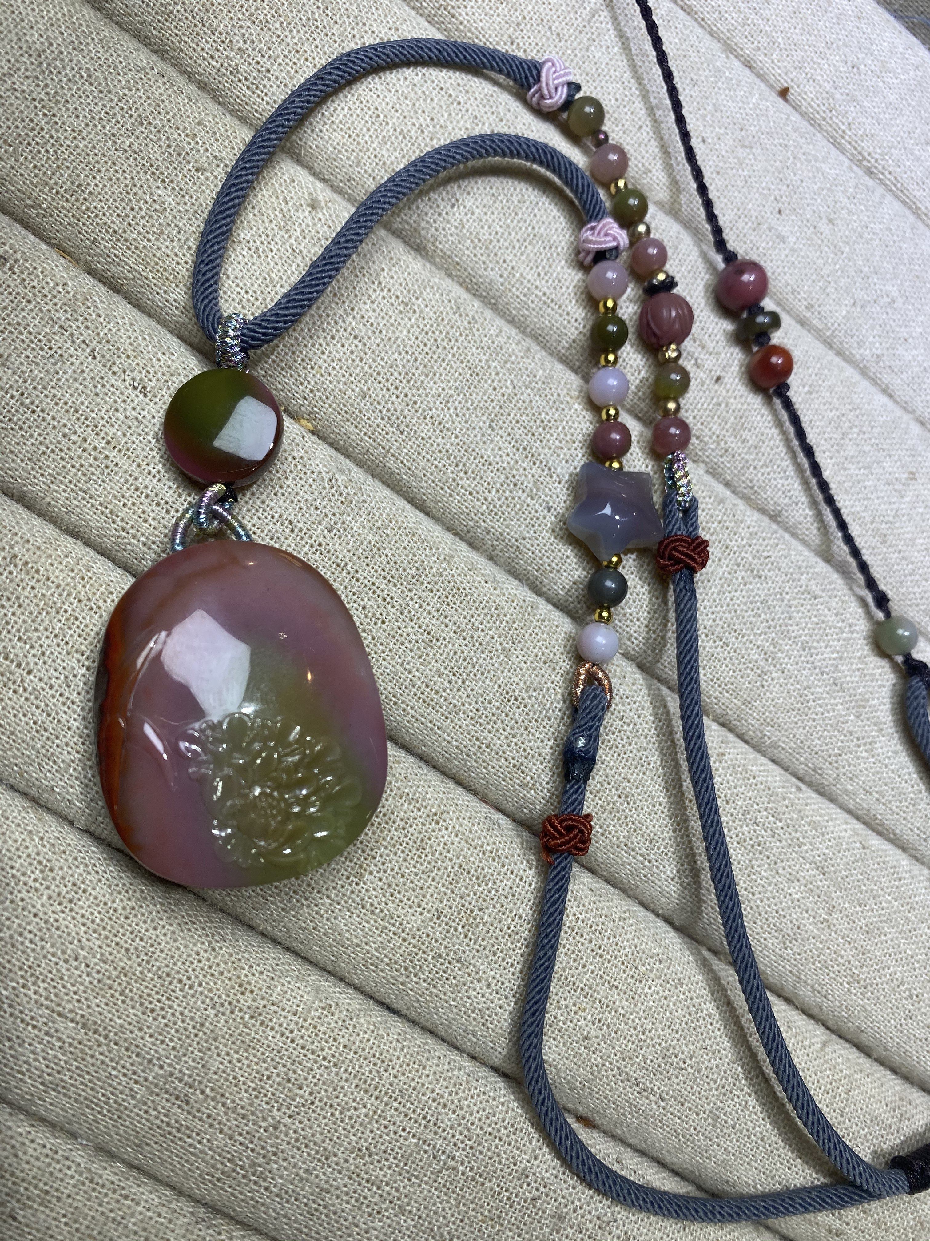 天然无优化原矿盐源玛瑙项链手链毛衣链无杂裂吊坠,凤凰牡丹