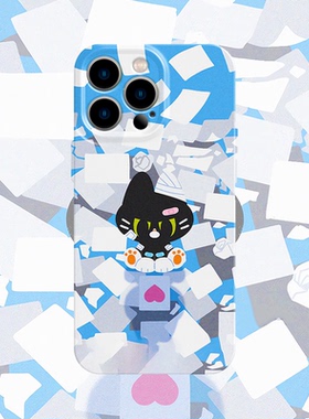 打工小黑猫手机壳适用iPhone17promax苹果16菲林14一加13蓝色小米15可爱oppo华为mate70荣耀P80红米vivox200s