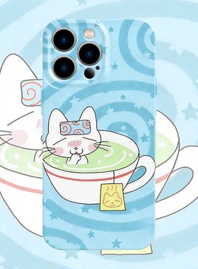 杯子小猫适用iPhone17promax苹果16手机壳15蓝色14复古13千禧12华为mate70荣耀P80小米vivox300pro一加11oppo