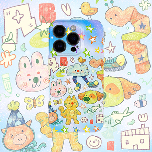 y2k童趣涂鸦小动物手机壳适用iPhone17promax苹果16菲林14可爱13小米15硬华为mate70荣耀P80红米vivo一加oppo