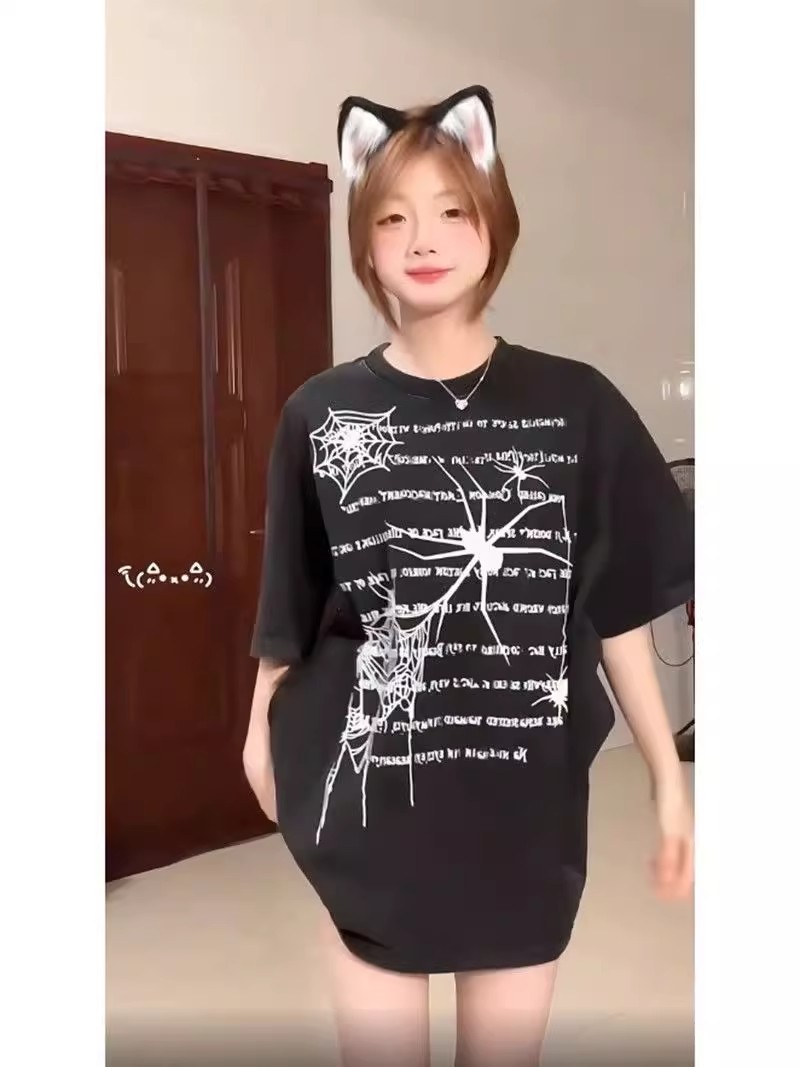 短袖休闲重磅印花纯棉女