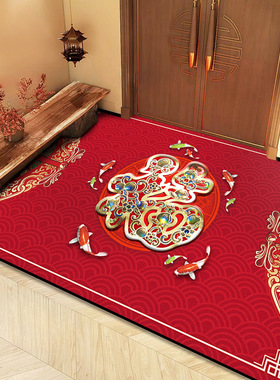 新中式红色地垫玄关入户门吸水速干脚垫家用耐脏易打理硅藻泥地垫