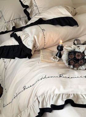 轻奢小众欧式复古贡缎磨毛圆角贴边床单被套枕套秋冬四件套