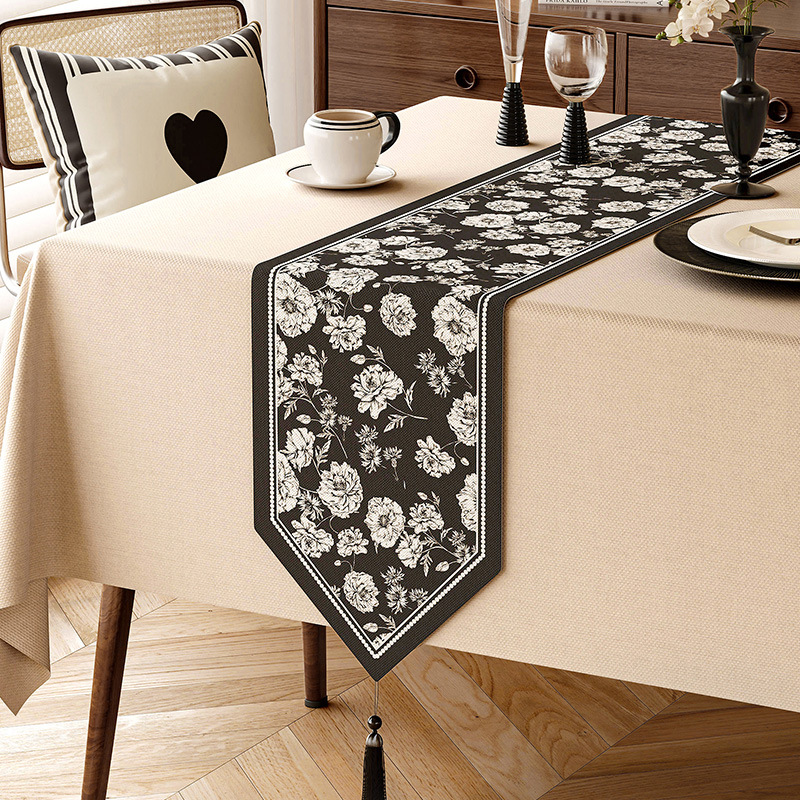 桌旗美式轻奢高端氛围感长条防水茶席茶台盖布麻类布艺茶桌垫布