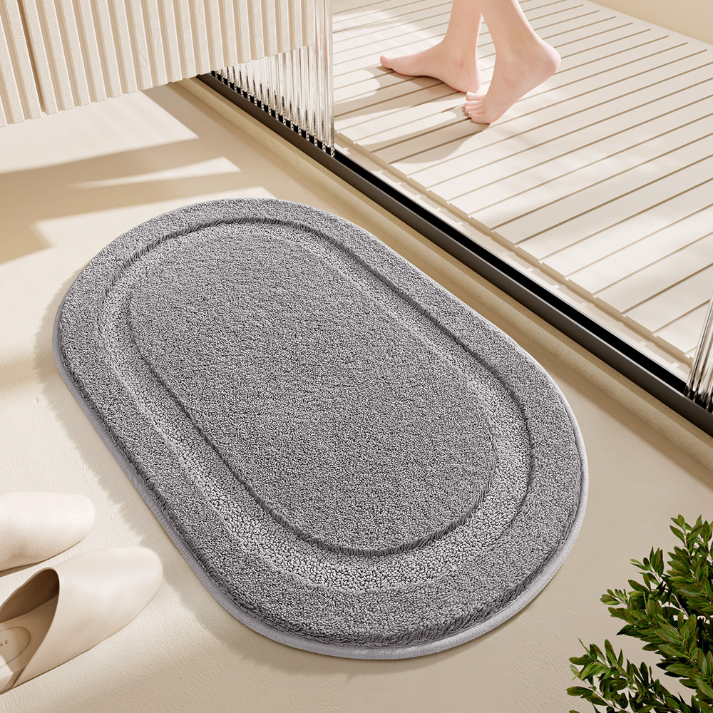 大江跨境简约椭圆卫生间防滑垫速干脚垫浴室地垫强吸水高低毛植绒