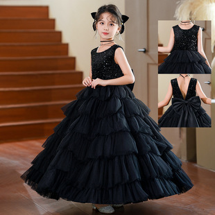 女童晚礼服大蝴蝶结露背公主裙赫本风高端儿童走秀钢琴演奏