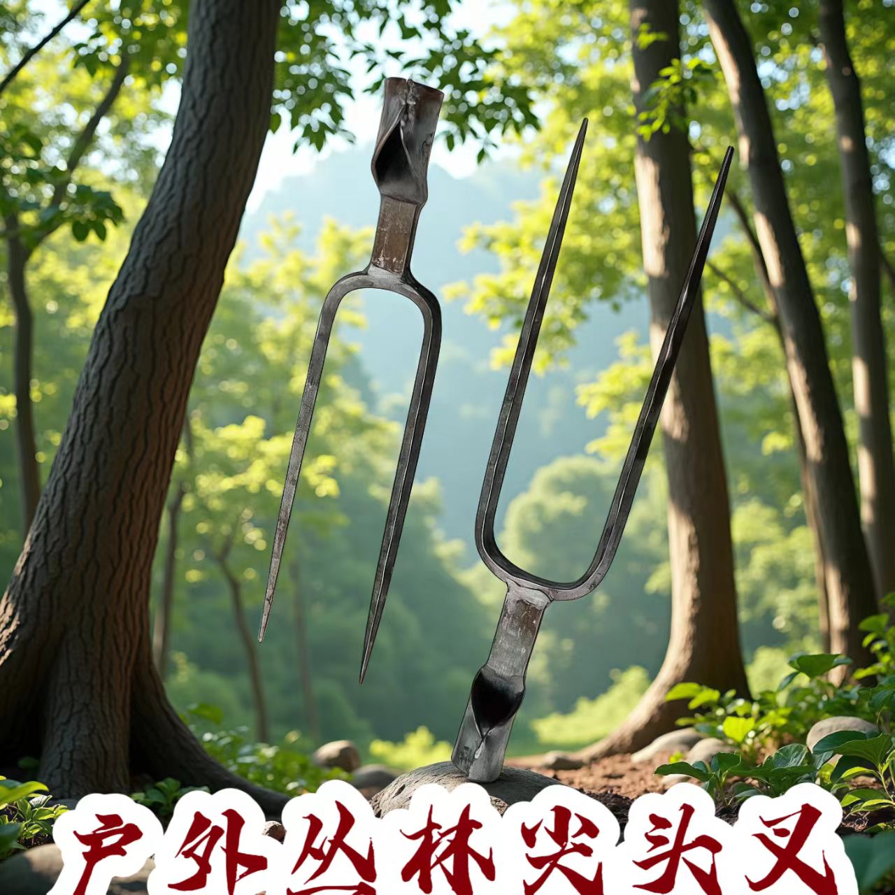 一体二齿弹簧钢淬火捕鱼钢叉