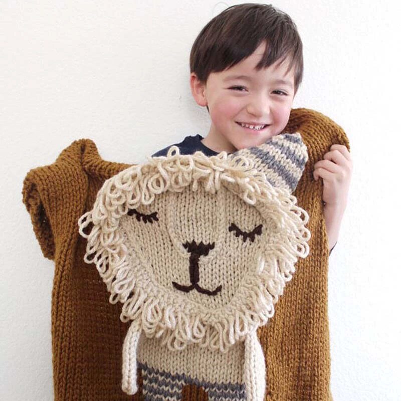 可爱卡通ins风纯棉婴童毯子异形动物针织毛线毯手工沙发盖毯搭巾