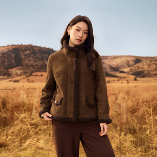 【加厚皮毛一体外套】纤莉秀大码女装复古保暖夹克胖mm2025冬新款