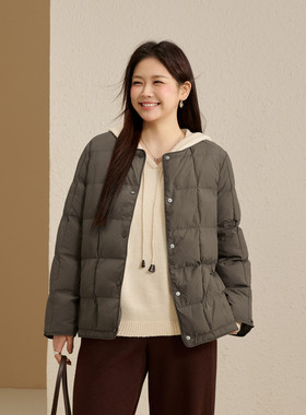 【方格保暖棉服】纤莉秀大码女装韩系减龄圆领外套胖mm2025冬新款