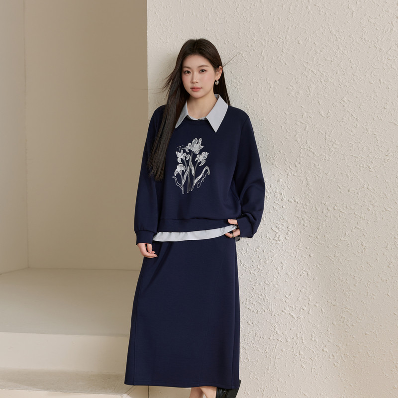 【宽松舒适卫衣套装】纤莉秀大码时髦拼接慵懒两件套胖mm春装新款