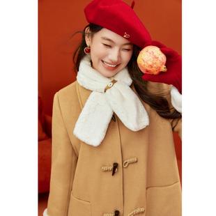 【圣诞跨年战袍】纤莉秀大码女装兔毛牛角扣毛呢外套胖mm春新款