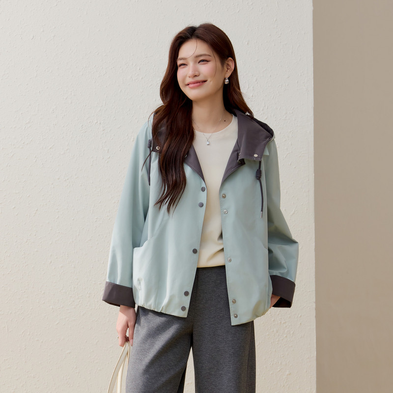 【立领连帽短风衣】纤莉秀大码女装时髦个性百搭外套胖mm春装新款