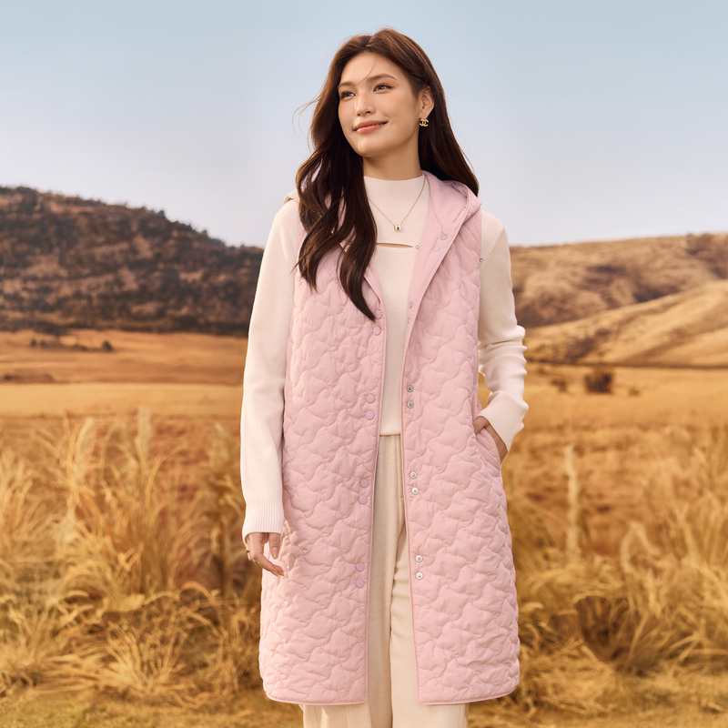 【中长款棉马甲】纤莉秀大码女装时尚连帽保暖外套胖mm2025冬新款