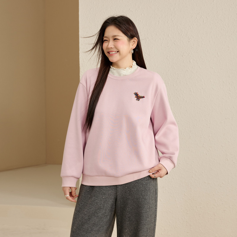 【桃花朵朵】加绒重工Q版恐龙刺绣卫衣纤莉秀大码女装胖mm春新款,女装/女士精品,大码内搭,淘宝优惠券,粉丝福利购,淘宝优惠卷