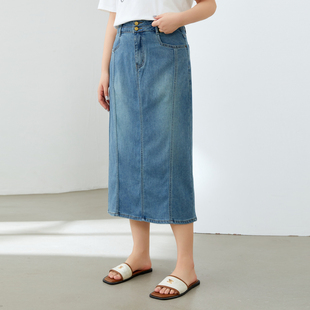 纤莉秀大码女装美式复古设计感开叉显瘦牛仔半身裙胖mm2024夏新款