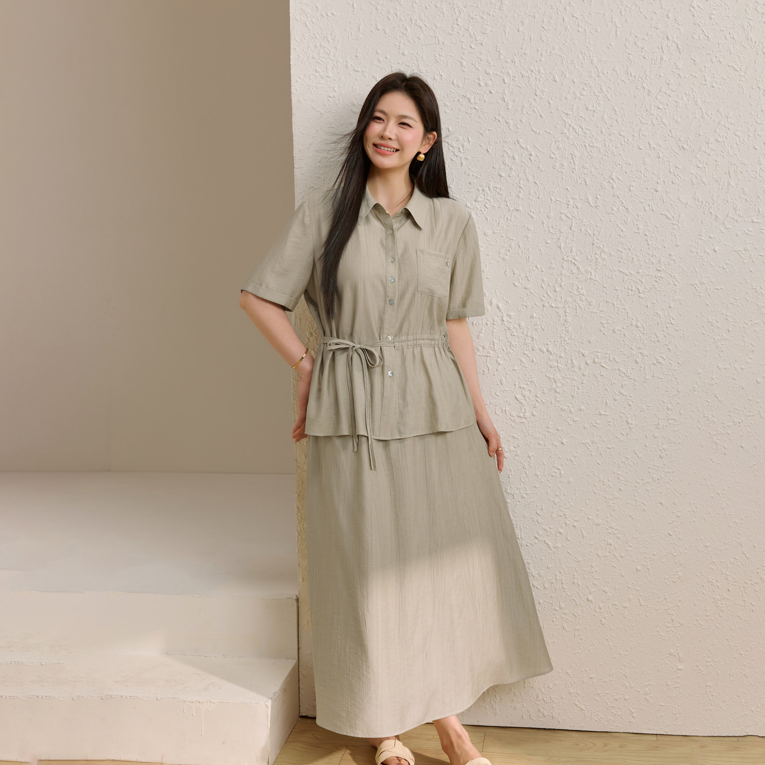 【絮语套装】气质通勤文艺风两件套装纤莉秀大码女装胖mm夏装新款