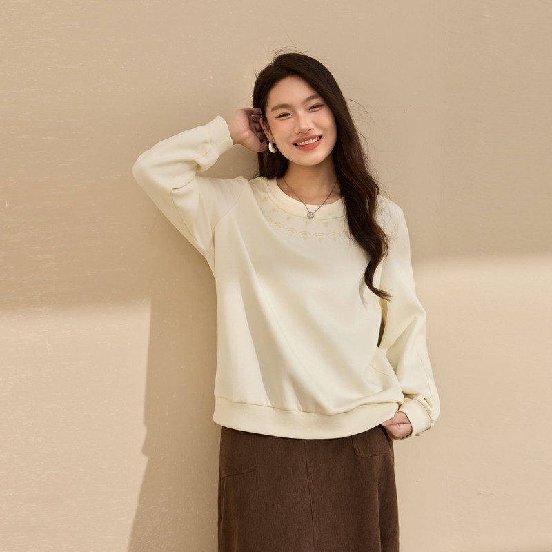 【个性珠绣卫衣】纤莉秀大码女装休闲百搭圆领上衣胖mm2025秋新款