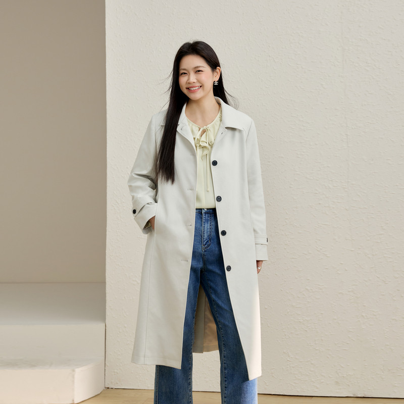【风起春澜】单排扣翻领休闲风衣纤莉秀大码女装胖mm2026春装新款