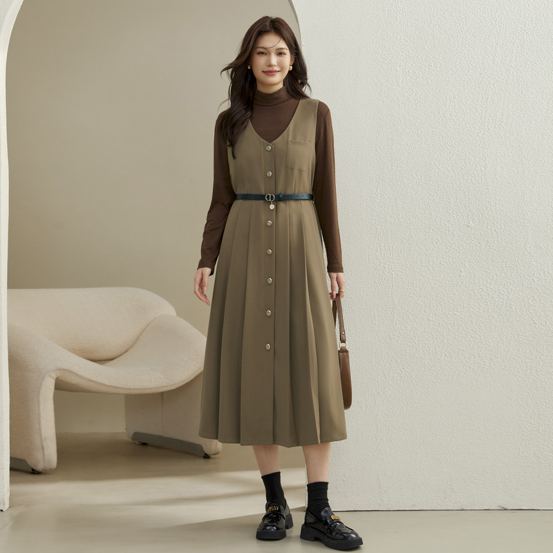 【】纤莉秀大码女装法式气质收腰显瘦无袖连衣裙胖mm冬装新款